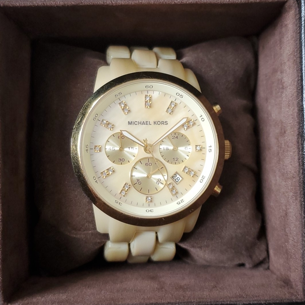 Micheal Kors Gold Horn/ Ivory resin ladies watch